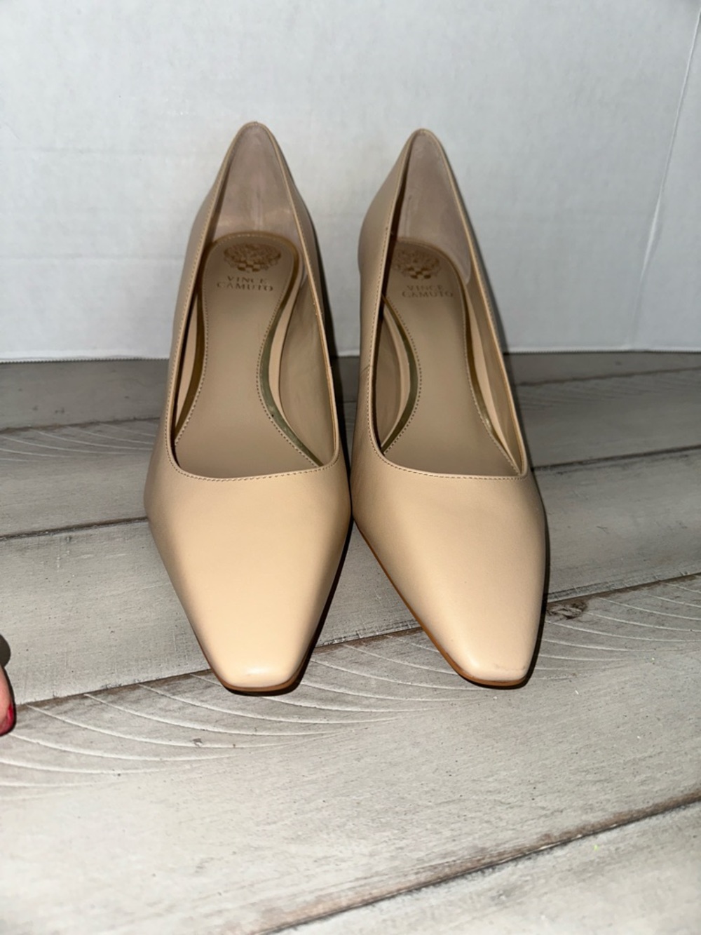 Vince Camuto Nude Pointed Toe Leather Pumps
